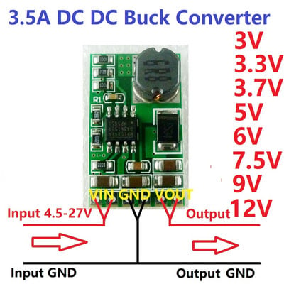 3,5A DC-DC átalakító modul Buck-leléptető feszültségszabályozó kártya 4,5V-27V-3V 3,3V 3,7V 5V 6V 7,5 9V 12V