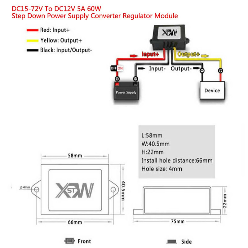 15V-72V kuni 12V 1,5/5A 60W 18W DC DC Pinge Converter Step Down Volt Buck Regulaator Trafo toiteallikas autodele päikeseenergia