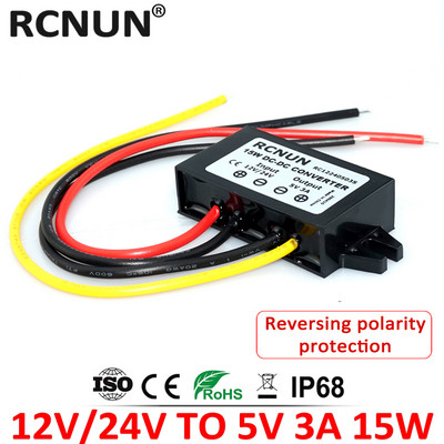 RCNUN 9V 12V 24V 36V 48V 60V – 5V 3A Lelépés DC DC konverter 12 Volt 5 Volt 15W autós LED tápegység
