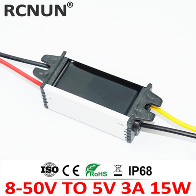 RCNUN 9V 12V 24V 36V 48V 60V – 5V 3A Lelépés DC DC konverter 12 Volt 5 Volt 15W autós LED tápegység