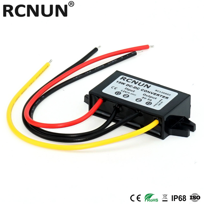 RCNUN 9V 12V 24V 36V 48V 60V kuni 5V 3A astmeline alalisvoolu alalisvoolu muundur 12 V kuni 5 V 15 W auto LED-toiteallikas