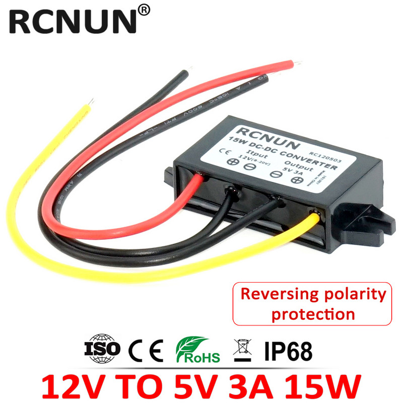 RCNUN 9V 12V 24V 36V 48V 60V kuni 5V 3A astmeline alalisvoolu alalisvoolu muundur 12 V kuni 5 V 15 W auto LED-toiteallikas