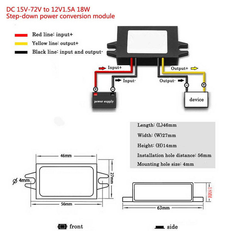 DC 15V-72V kuni 12V 1-1,5A 12W DC astmeline pinge Toiteallika väljundadapter Auto Power Buck Converter Regulaator Trafo