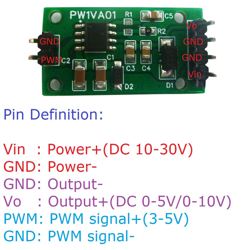Prevodník PWM na DAC 0-100% impulzného signálu na napäťový výstup 0-5V/0-10V pre Arduino pre UNO MEGA PLC