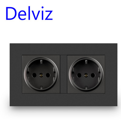 Delviz fali USB tápcsatlakozó, fekete paneles töltő interfész, AC 110~250V 146mm * 86mm, 16A Dupla keret EU szabvány USB aljzat
