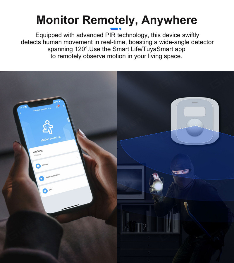GIRIER Tuya ZigBee Comutator de scenă inteligent Senzor PIR Monitor de mișcare umană cu detector de lumină Wireless 3-în-1 Funcționează Smart Life APP