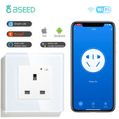 BSEED UK Priză de perete standard Wifi Smart Life Control aplicație Google Alexa Priză inteligentă o singură priză inteligentă Panou de sticlă 13A