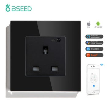 BSEED UK Стандартен стенен контакт Wifi Smart Life App Control Google Alexa Smart Socket Единичен интелигентен контакт 13A Стъклен панел