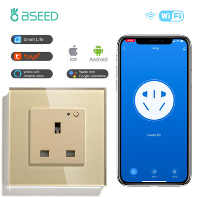BSEED UK Priză de perete standard Wifi Smart Life Control aplicație Google Alexa Priză inteligentă o singură priză inteligentă Panou de sticlă 13A