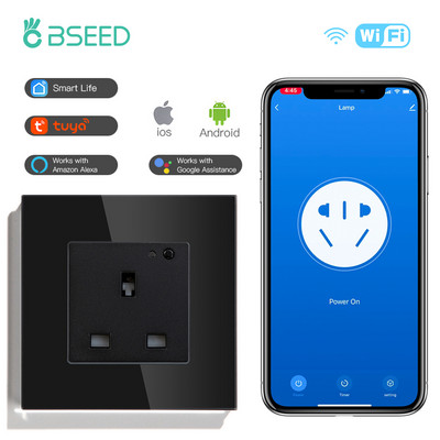 BSEED UK Priză de perete standard Wifi Smart Life Control aplicație Google Alexa Priză inteligentă o singură priză inteligentă Panou de sticlă 13A