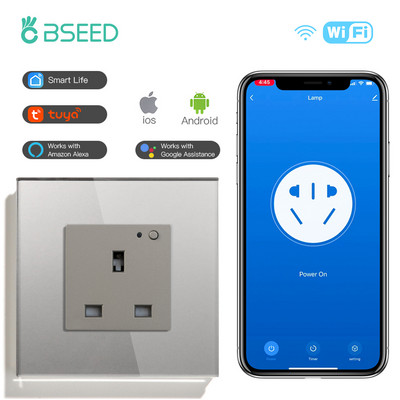 BSEED UK Priză de perete standard Wifi Smart Life Control aplicație Google Alexa Priză inteligentă o singură priză inteligentă Panou de sticlă 13A