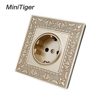 Minitiger 16A EU Standard Gold Power Socket 4D Embossing Retro Zinc Alloy Panel Power Socket AC 110~250V