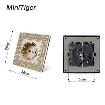 Minitiger 16A EU Standard Gold Power Socket 4D Embossing Retro Zinc Alloy Panel Power Socket AC 110~250V