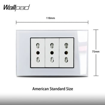 118*75mm 3 Italian socket Wallpad L3 White Glass Panel 16A AC 110V-250V Triple Italian Ita. Πρίζα τοίχου Italia Italy