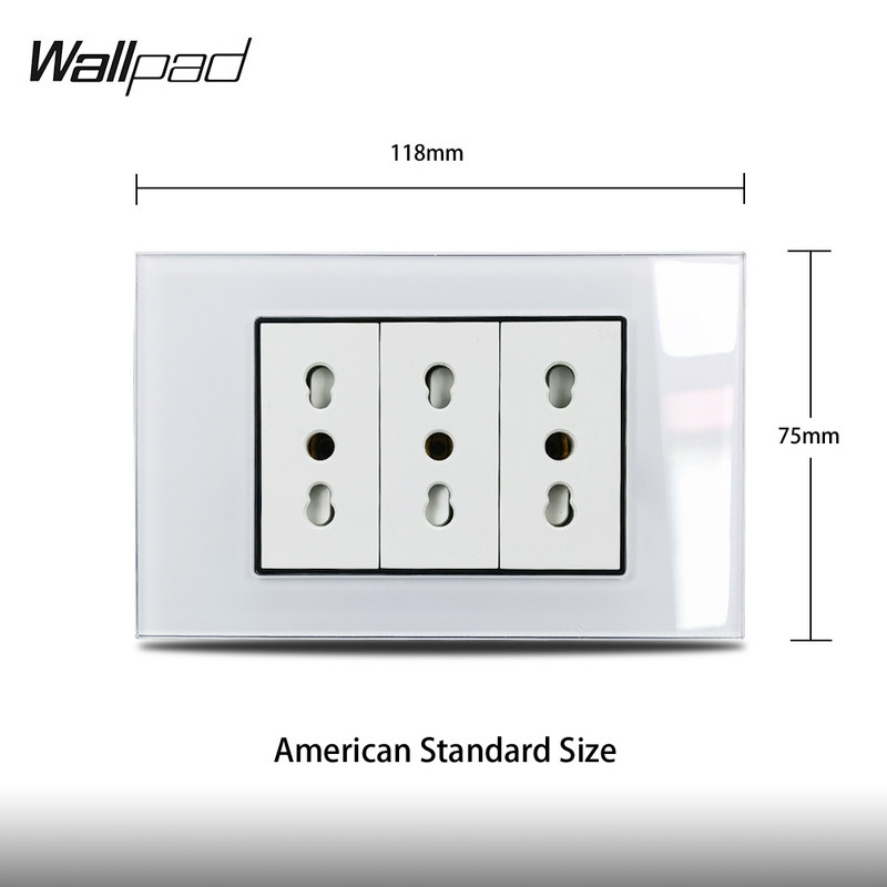 118*75mm 3 talianska zásuvka Nástenná podložka L3 Biely sklenený panel 16A AC 110V-250V Trojitá talianska Ita. Italia Talianska elektrická zásuvka