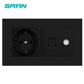 SRAN EU Стенен захранващ контакт + телевизор с интернет контакт RJ45 CAT5 Огнезабавен компютърен материал 146mm*86mm
