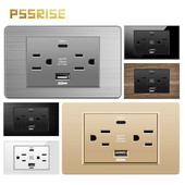 Priză de perete standard din SUA DC 5V 3.1A USB 20W Încărcător tip c PC Oțel inoxidabil Aliaj de aluminiu Granul de lemn Panou de sticlă Priză de curent