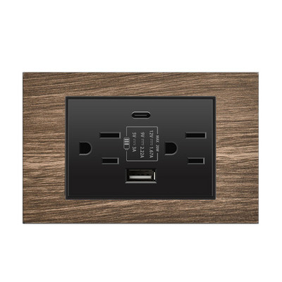 Priză de perete standard din SUA DC 5V 3.1A USB 20W Încărcător tip c PC Oțel inoxidabil Aliaj de aluminiu Granul de lemn Panou de sticlă Priză de curent