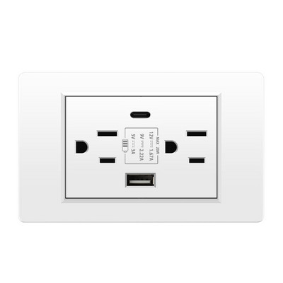 Priză de perete standard din SUA DC 5V 3.1A USB 20W Încărcător tip c PC Oțel inoxidabil Aliaj de aluminiu Granul de lemn Panou de sticlă Priză de curent