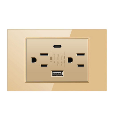 Priză de perete standard din SUA DC 5V 3.1A USB 20W Încărcător tip c PC Oțel inoxidabil Aliaj de aluminiu Granul de lemn Panou de sticlă Priză de curent