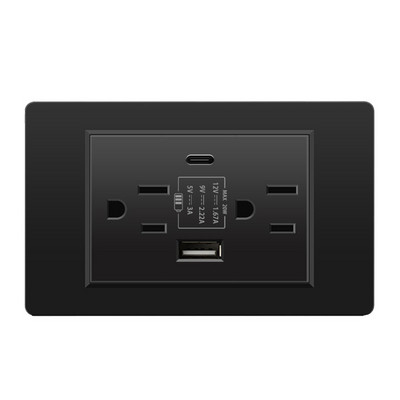 Priză de perete standard din SUA DC 5V 3.1A USB 20W Încărcător tip c PC Oțel inoxidabil Aliaj de aluminiu Granul de lemn Panou de sticlă Priză de curent