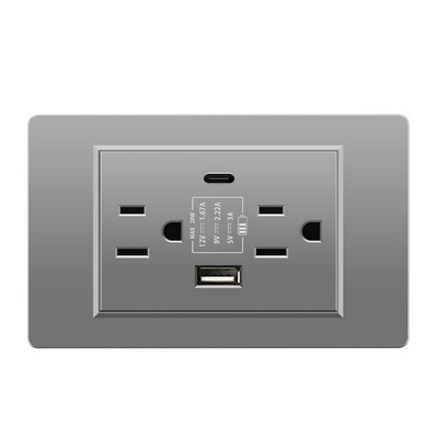 Priză de perete standard din SUA DC 5V 3.1A USB 20W Încărcător tip c PC Oțel inoxidabil Aliaj de aluminiu Granul de lemn Panou de sticlă Priză de curent