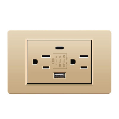 Priză de perete standard din SUA DC 5V 3.1A USB 20W Încărcător tip c PC Oțel inoxidabil Aliaj de aluminiu Granul de lemn Panou de sticlă Priză de curent