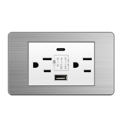 Priză de perete standard din SUA DC 5V 3.1A USB 20W Încărcător tip c PC Oțel inoxidabil Aliaj de aluminiu Granul de lemn Panou de sticlă Priză de curent