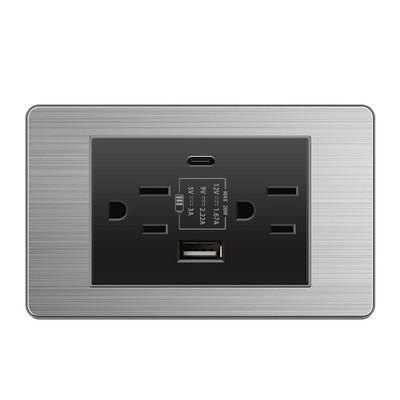 Priză de perete standard din SUA DC 5V 3.1A USB 20W Încărcător tip c PC Oțel inoxidabil Aliaj de aluminiu Granul de lemn Panou de sticlă Priză de curent