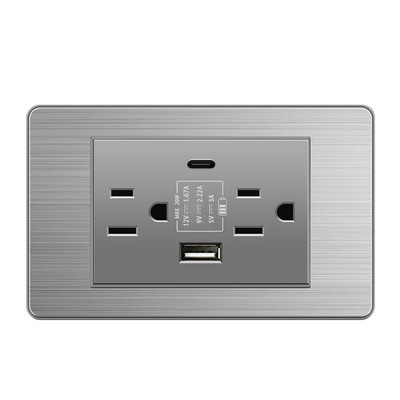 Priză de perete standard din SUA DC 5V 3.1A USB 20W Încărcător tip c PC Oțel inoxidabil Aliaj de aluminiu Granul de lemn Panou de sticlă Priză de curent