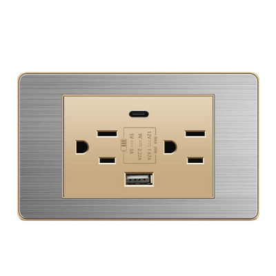 Priză de perete standard din SUA DC 5V 3.1A USB 20W Încărcător tip c PC Oțel inoxidabil Aliaj de aluminiu Granul de lemn Panou de sticlă Priză de curent