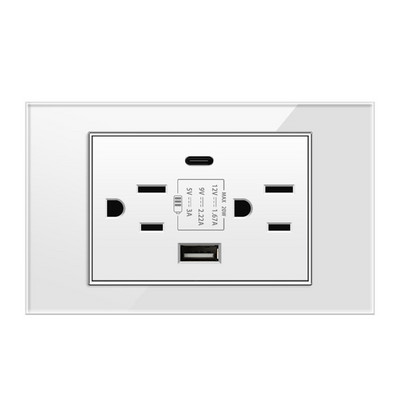 Priză de perete standard din SUA DC 5V 3.1A USB 20W Încărcător tip c PC Oțel inoxidabil Aliaj de aluminiu Granul de lemn Panou de sticlă Priză de curent