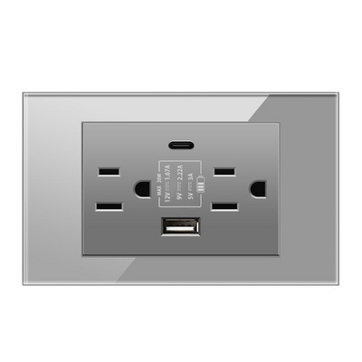 Priză de perete standard din SUA DC 5V 3.1A USB 20W Încărcător tip c PC Oțel inoxidabil Aliaj de aluminiu Granul de lemn Panou de sticlă Priză de curent