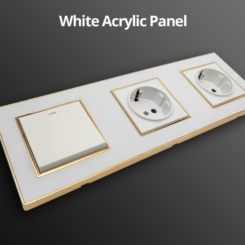 Tapeta, biely akrylový panel so zlatým okrajom, nástenný spínač, funkčné tlačidlo, iba pre domácich majstrov, kombinácia 52*52 mm