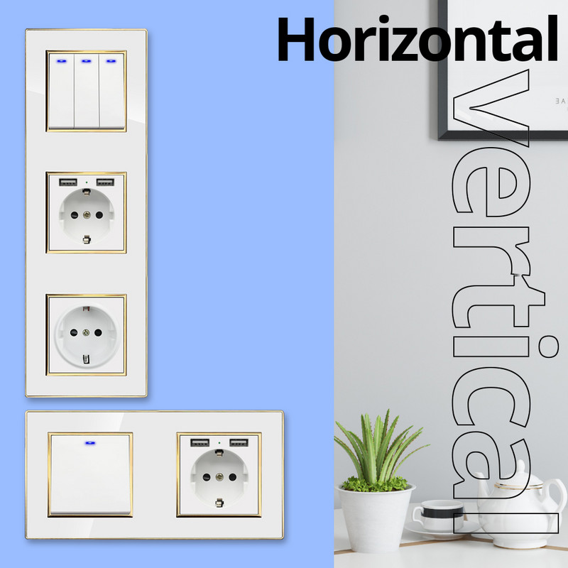 Tapeta, biely akrylový panel so zlatým okrajom, nástenný spínač, funkčné tlačidlo, iba pre domácich majstrov, kombinácia 52*52 mm