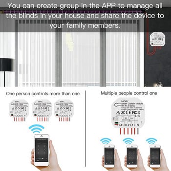Tuya Smart Wifi 2 Gang Двойна завеса Модул за превключване на щори Ролетна щора Електрически мотор Приложение Smart Life с Home Alexa