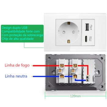 Shawader EU Plug Power Wall USB Type C Socket Превключвател за налягане Стъклен панел от закалена пластмаса Европейски правоъгълен изход Домашен офис