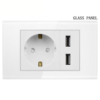 Shawader EU zástrčka napájací kábel USB typu C zásuvka tlakový spínač tvrdený plast sklenený panel európsky obdĺžnikový zásuvka domáca kancelária