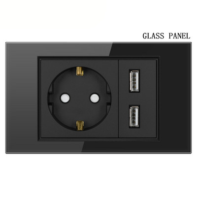 Shawader EU zástrčka napájací kábel USB typu C zásuvka tlakový spínač tvrdený plast sklenený panel európsky obdĺžnikový zásuvka domáca kancelária