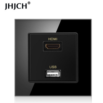 JHJCH hdmi συμβατό με κρύσταλλο σκληρυμένο γυαλί με 2.0 θύρα USB 2.0 πρίζα τοίχου