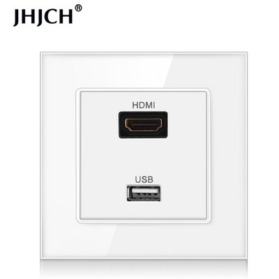 JHJCH panou din sticlă securizată compatibil hdmi cu port USB 2.0, priză de perete jack 2.0