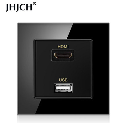 JHJCH panou din sticlă securizată compatibil hdmi cu port USB 2.0, priză de perete jack 2.0
