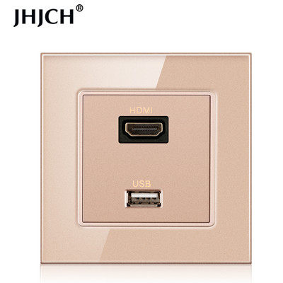 JHJCH panou din sticlă securizată compatibil hdmi cu port USB 2.0, priză de perete jack 2.0
