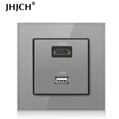 JHJCH panou din sticlă securizată compatibil hdmi cu port USB 2.0, priză de perete jack 2.0