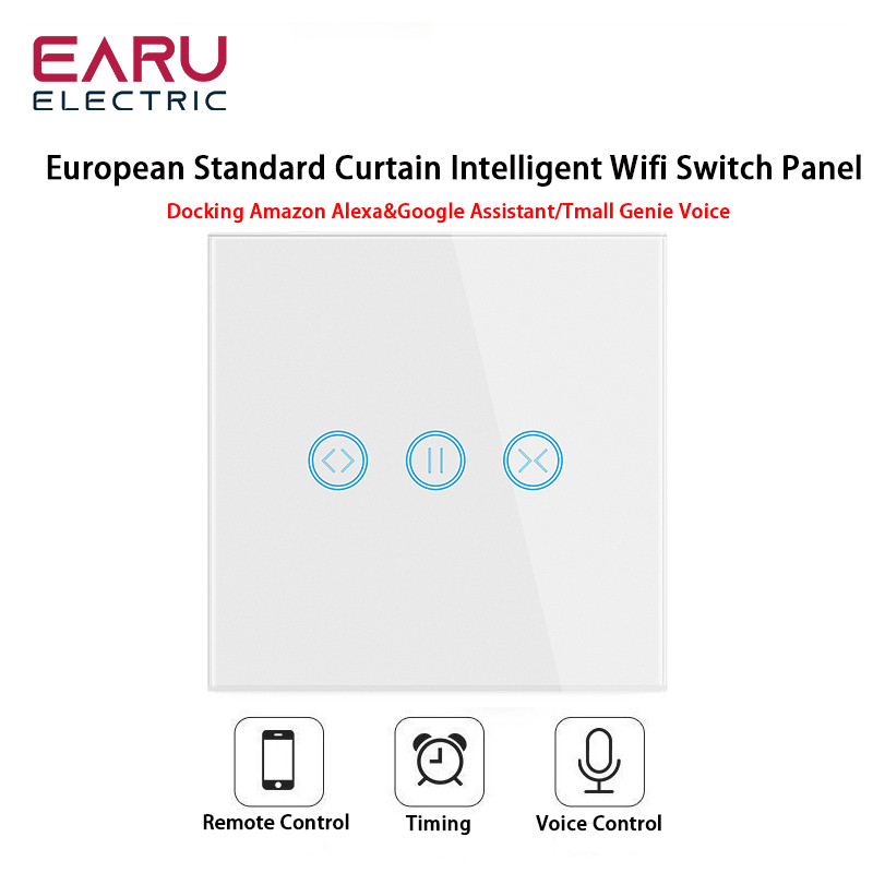 Temporizator inteligent WiFi, perete de sticlă tactil, controler comutator cortină pentru rulouri Motor electric TUYA Smart Life Google Home Alexa