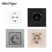 Priză USB de perete Minitiger, panou stil nou, priză dormitor, AC 110V-250V 16A încorporat în perete, priză dublă USB standard UE