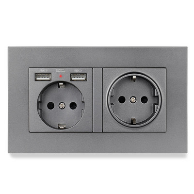 Priză USB de perete Minitiger, panou stil nou, priză dormitor, AC 110V-250V 16A încorporat în perete, priză dublă USB standard UE