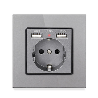 Priză USB de perete Minitiger, panou stil nou, priză dormitor, AC 110V-250V 16A încorporat în perete, priză dublă USB standard UE