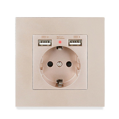 Priză USB de perete Minitiger, panou stil nou, priză dormitor, AC 110V-250V 16A încorporat în perete, priză dublă USB standard UE