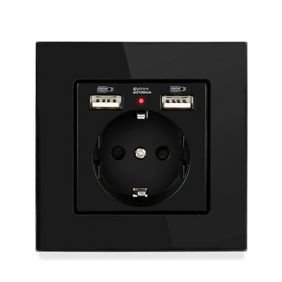 Priză USB de perete Minitiger, panou stil nou, priză dormitor, AC 110V-250V 16A încorporat în perete, priză dublă USB standard UE